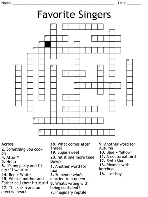 Click the answer to find similar crossword clues. . Hello singer crossword clue